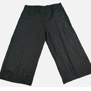 Eileen Fisher Womens Pants Black Organic Linen Crop Side Zip Wide Leg Size Lg